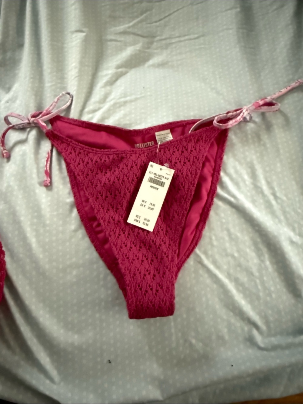 Hollister Women’s' Fuchsia Lace Tie-Side Bikini Bottom